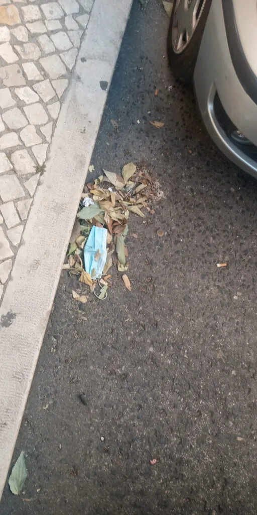 Máscara em cama de lixo