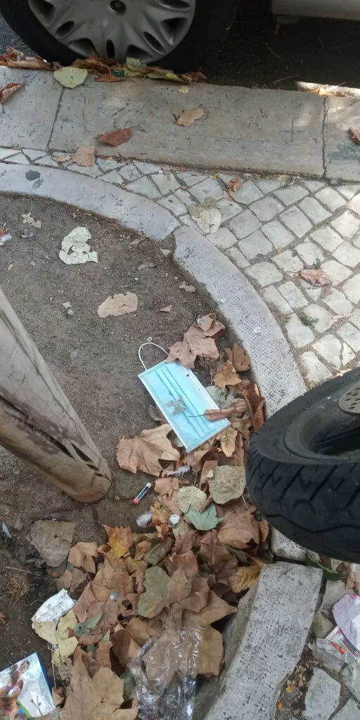 Máscara na árvore contra o COVID19 das árvores