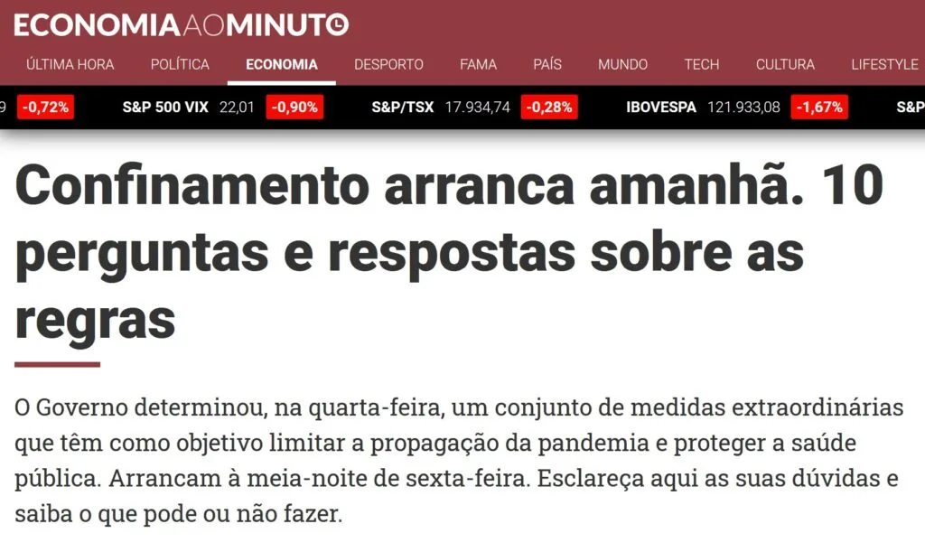 Vamos entrar em confinamento geral a partir das 00:00 de sexta-feira dia 15 de Janeiro de 2021